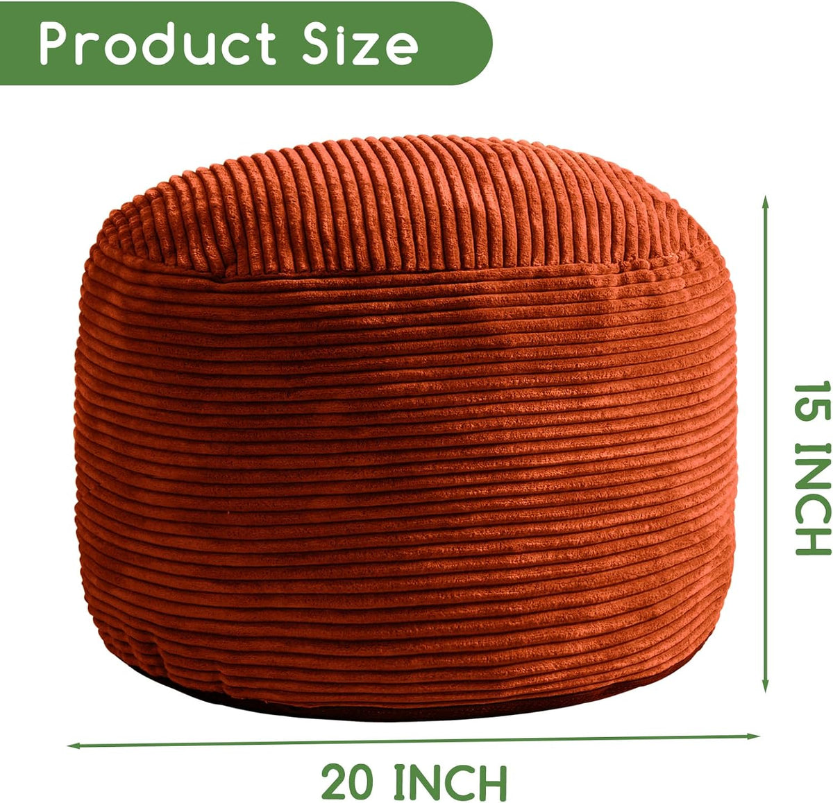 HIGOGOGO Round Stuffed Pouf Ottoman, Corduroy Poufs with Foam Chunk Filling, Furry and Fluffy Pouf Foot Stool Storage Ottoman, 20 X 15 Floor Poufs Foot Rest for Living Room, Terra Cotta - Image 2