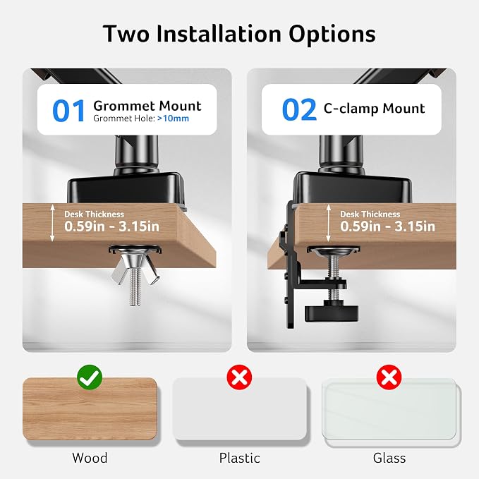 Acer Single Monitor Mount, Fully Adjustable Monitor Arm Fits 17-34" Screens | Gas Spring VESA Mount with C-Clamp & Grommet Base, Computer Desk Arm with Tilt Swivel Rotate Supports 4.4-19.8 lbs - Image 5