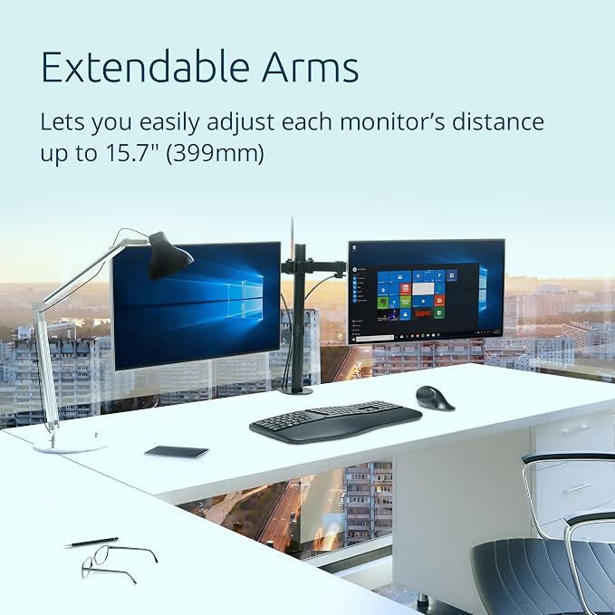 Kensington Dual Monitor Desk Mount, SmartFit Ergonomic Dual Monitor Arm for 2 Monitors Up to 32 inch and 17.6lbs for Office, Home, VESA Mount C-clamp Extended Monitor Stand, Black K55409WW - Image 3