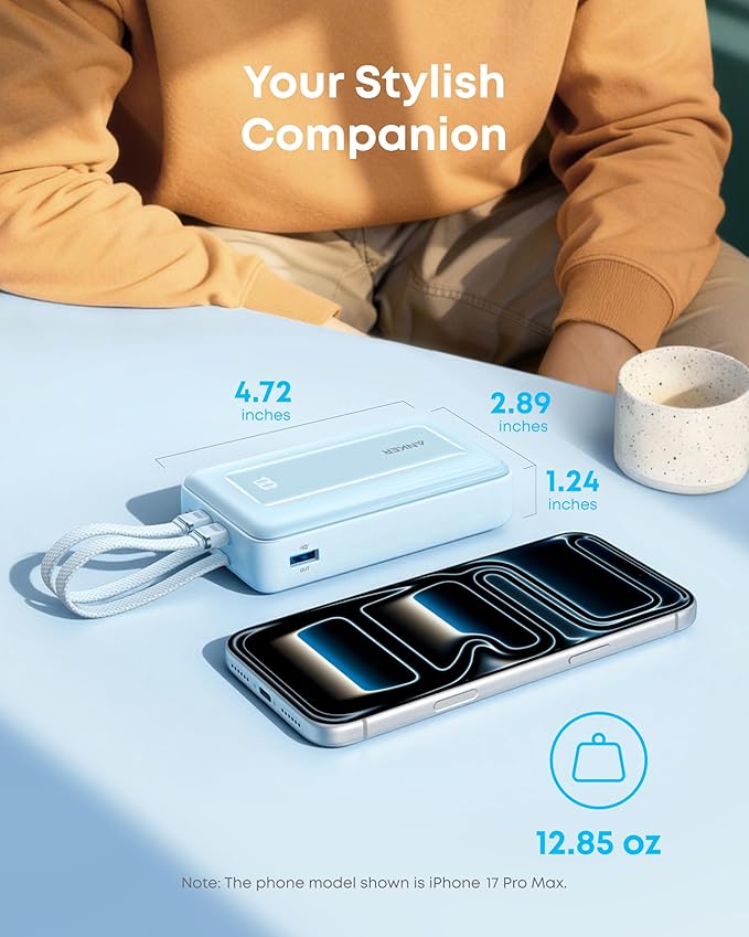 Anker Power Bank,20,000mAh 45W Portable Charger,Dual Built-in USB-C Cables | 20,000mAh Portable Charger with 45W Max Fast Charging, USB-C and USB-A Ports for iPhone 17 Series, Galaxy, MacBook, and More - Image 6