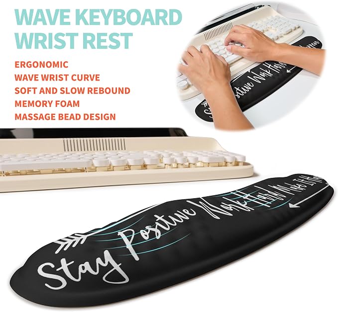 2-in-1 Ergonomic Set, Wave Rise Keyboard Wrist Rest and Massage Bulge Slope Mouse Pad Wrist Support, Cushion Memory Foam Integrated to Relieve Wrist Pain, Stay Positive - Image 2