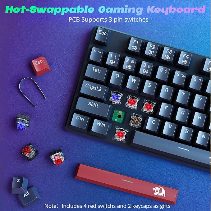 Redragon Mechanical Gaming Keyboard Wired, 11 Programmable Backlit Modes, Hot-Swappable Red Switch, Anti-Ghosting, Double-Shot PBT Keycaps, Light Up Keyboard for PC Mac - Image 5
