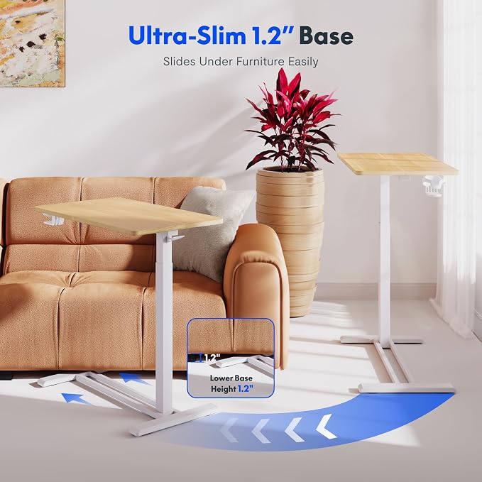 FLEXISPOT H7 32" Pneumatic Height-Adjustable Overbed Table with Wheels | C-shaped bedside table,Medical End Table,Rolling Cart TV Tray,Laptop desk for Hospital Home office use,31.5"Wx17.7"D,Maple - Image 5