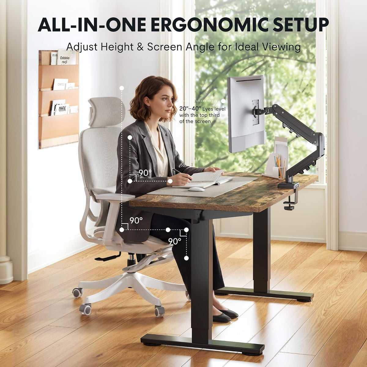 FLEXISPOT EN2 55"x28" Standing Desk Bundle with Monitor Mount, Rustic Brown - Image 2