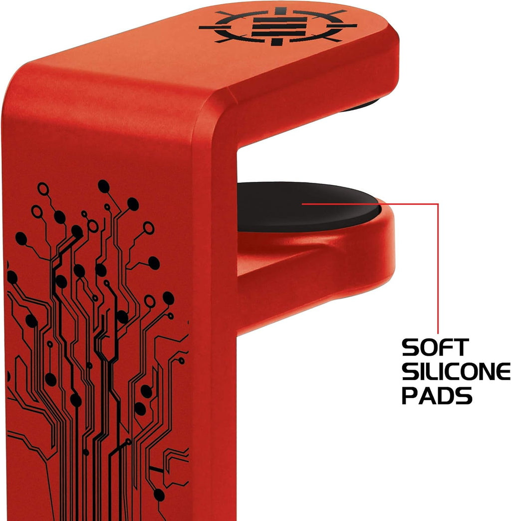 ENHANCE PC Gaming Headphone Holder - Desk Headphone Hanger Esports Headset Holder with Adjustable 360 Rotation, Under Desk Hook Clamp, Universal Fit - Built in Cable Clip Organizer - Red - Image 9
