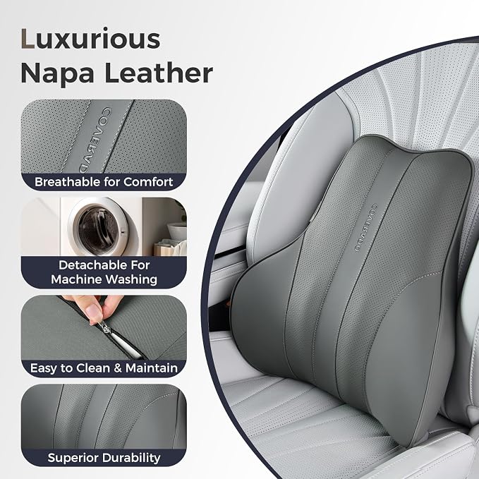 Coverado Lumbar Support Pillow for Car, Ergonomic Memory Foam Back Pillow for Office Chair, Back Cushion for Back Pain Relief, PU Leather Car Lumbar Support for Driving Seat - Image 6
