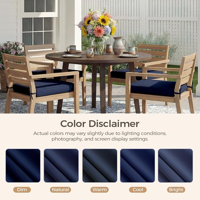 UNIKOME Outdoor Chair Cushions Set of 4, Water Resistant Patio Seat Cushions with Ties for Outdoor Furniture, High-Density Foam, UV & Fade Resistant, Piped Edge – 18.5" x 16" x 3", Navy - Image 7