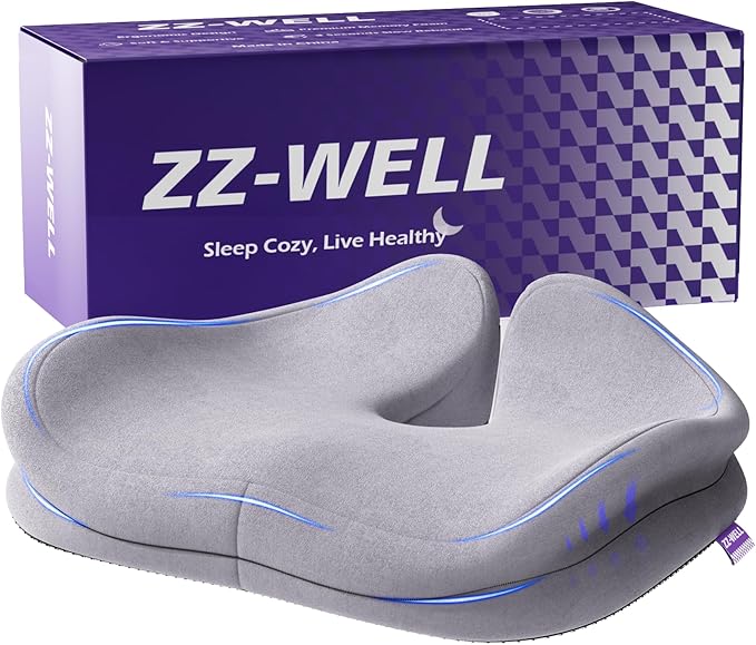 ZZ-WELL Seat Cushions for Office Chairs, Coccyx Cushion for Tailbone Pain, Memory Foam Butt Pillows for Computer Gaming Chair, Patented Pressure Relief Design Chair Cushion (Light Grey, XX-Large) by ZZ-WELL