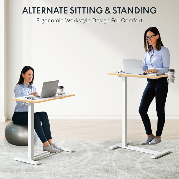 FLEXISPOT H7 28" Pneumatic Height-Adjustable Overbed Table with Wheels | C-shaped bedside table TV Tray,Medical End Side Table,Laptop desk for Hospital Home office use,27.6"Wx15.7"D,White Maple - Image 5