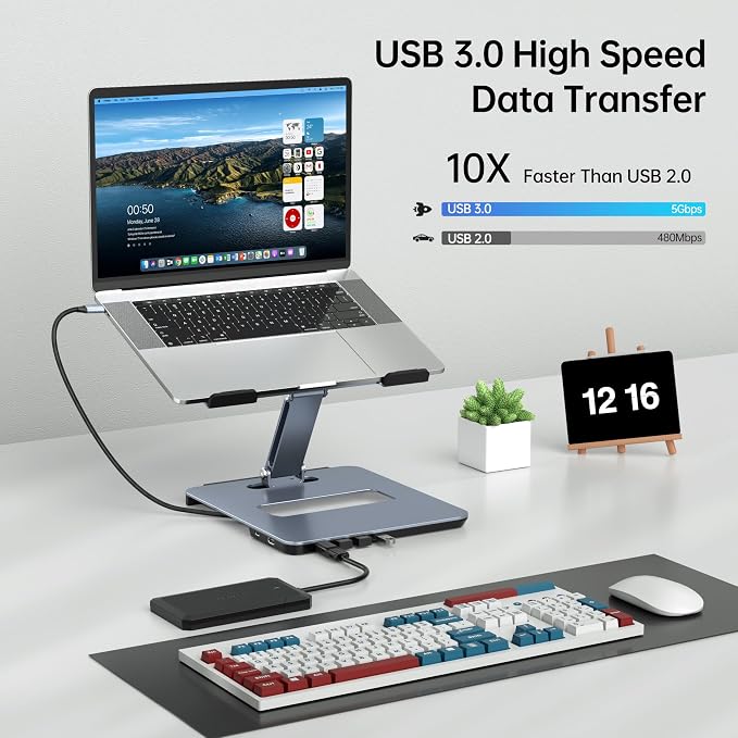 BENFEI Laptop Stand with USB C 6in1 Docking Station, HDMI 4K@60Hz, 4*USB3.0, 100W PD Compatible with MacBook Pro/Air, iPad Pro, XPS, Thinkpad - Image 5