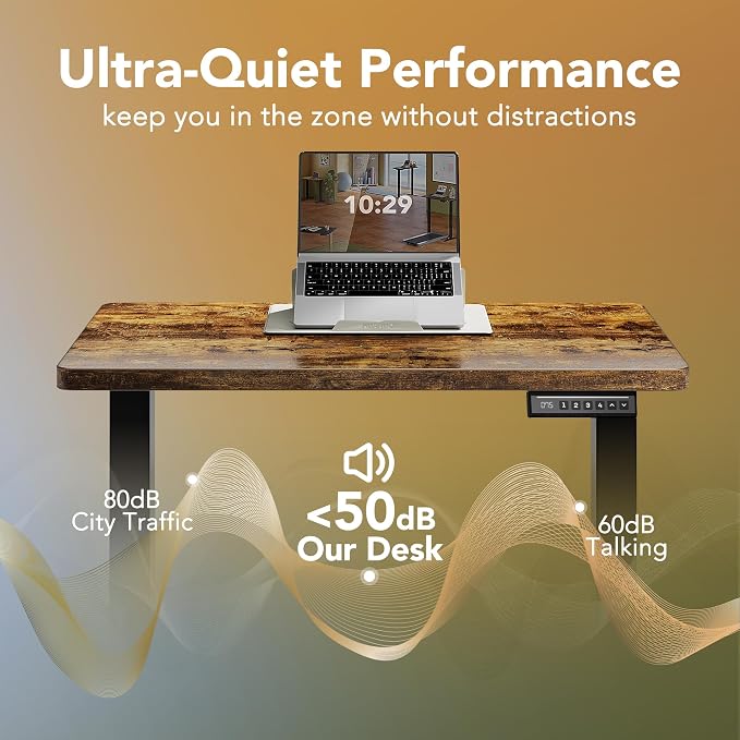 HUANUO 48x24 Inch Electric Standing Desk, Height Adjustable, Rustic Brown | 176 Lbs Capacity, Smooth Home Office Desk, 4 Memory Presets & Headphone Hooks, 28.3–46.5 Inch Height Range, Easy to assemble - Image 8