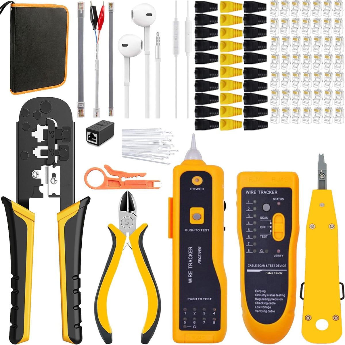 TAIWAIN CAT6 Network Crimp Tool Repair Set CAT5 Crimper with RJ45 Connectors for RJ11/RJ12, Network Crimping Wire Stripper Kit with 50PCS Covers, Professional Punch down Cutter(Azure) by TAIWAIN-BRAND