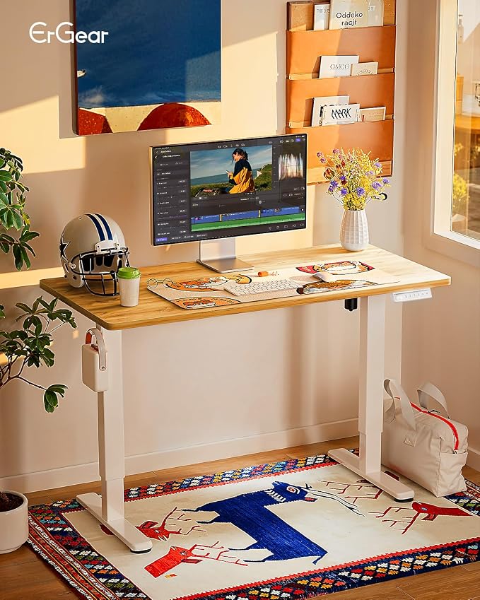 ErGear Height Adjustable Electric Standing Desk, 44 x 24 Inches Sit Stand up Desk, Memory Computer Home Office Desk, Light Vintage Brown - Image 2