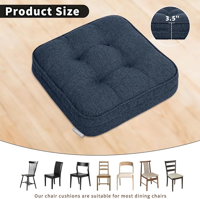 GOFORIT Memory Foam Cushion，Square Seat Cushions for Dining Chairs,Non-Slip Chair Pads with Removable Cover, 16'' x 16'', 4 Pack,Dark Blue - Image 3