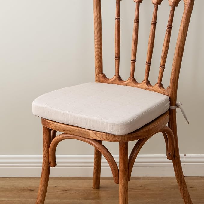 Battilo Chair Cushions for Dining Chairs with Ties, Indoor/Outdoor Kitchen Chair Pad with Non-Slip Backing, Dining Seat Cushion with Machine Washable Removable Cover, 16"x16"x2", Set of 2, Beige - Image 8
