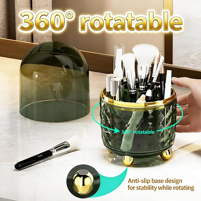 GOTOBA 360° Rotating Dust-Proof Multi-Purpose Storage Organizer - Perfect for Silverware, Utensils (Forks, Knives) & Makeup Brushes, Countertop Holder for Kitchen & Vanity - Image 5