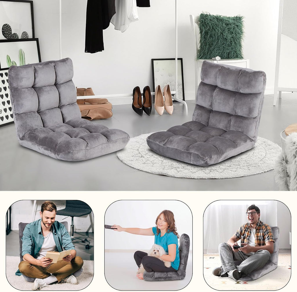 SUPER DEAL 14-Position Folding Floor Chair Gaming Sofa Cushioned Padded Reclining Bed Lounge Couch Seating for Comfy Reading, Reading, Gaming, Relaxing, Watching TV - Image 8
