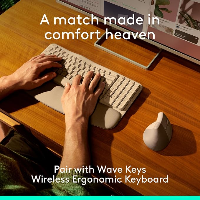 Logitech Lift Vertical Ergonomic Wireless Mouse - Sand | Connect via Bluetooth or included Logi Bolt USB-A receiver, quiet clicks, 4 of 6 buttons customizable, Windows Mac compatible - Image 13
