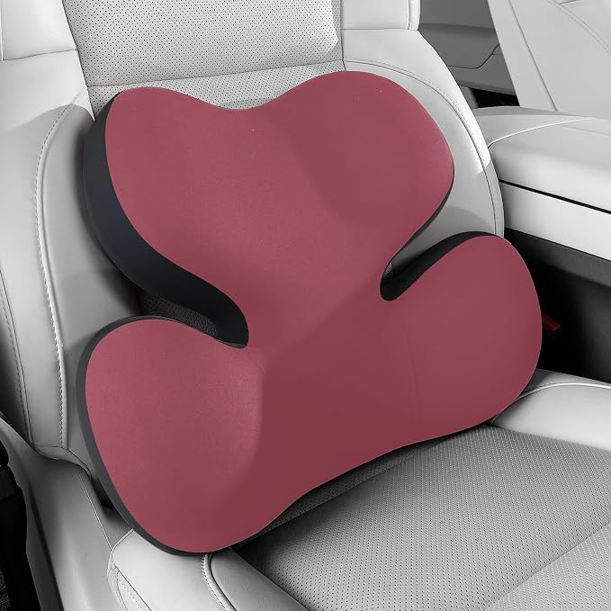 BEBAS Ergonomic Memory Foam Lumbar Support Pillow for Car, Red | Zoned Pressure Relief for Back Support, Lumbar Cushion with Fixed Ring, Breathable Washable Cover, Fits for Driving & Office by BEBAS