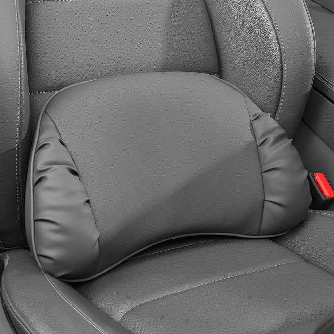 Memory Foam Lumbar Support Pillow for Car Seat, Gray, 1 Pack | Leather Lumbar Pillow for Lower Back Pain Relief - Back Cushion for Driving - Chair Support for Office Chair, Gaming Chair by Dapucarin