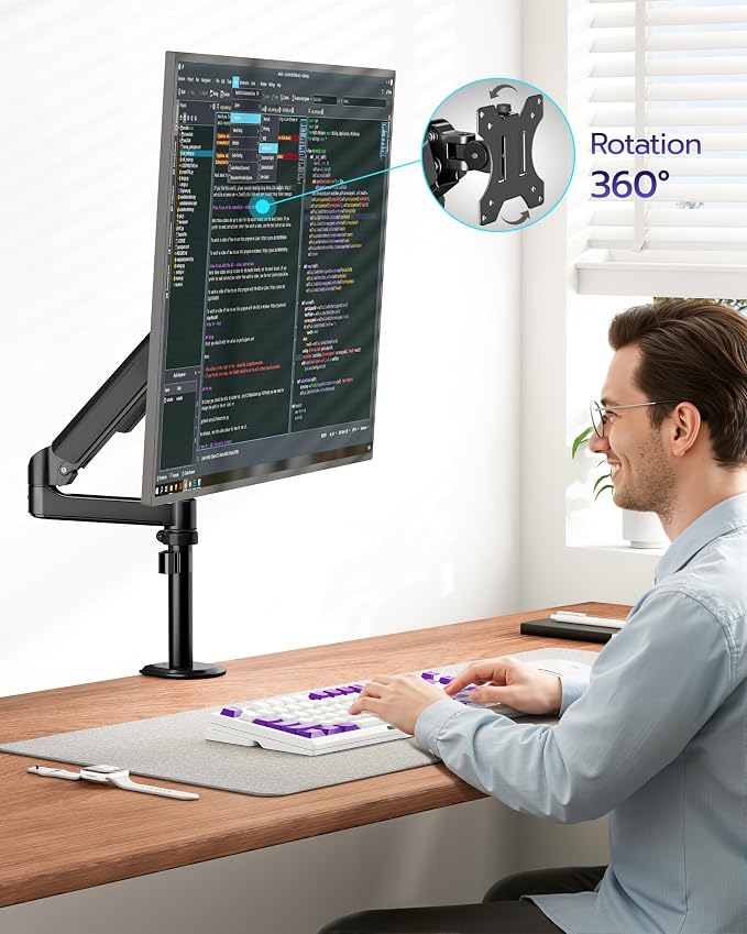 ARES WING Single Monitor Mount - 17 to 40 Inch Screen Monitor Arm, Black | Ultrawide Monitor Arm for Heavy Duty Curved Screen up to 26.4 lbs with Clamp/Grommet Desk Mount, 75/100 Vesa Mount - Image 7