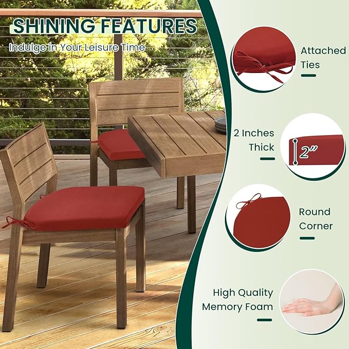 HARBOREST Outdoor Chair Cushions Set of 6, Water Resistant Patio Chair Cushions with Ties, Outdoor Seat Cushions for Patio Furniture, 17"x16"x2", Burnt Orange - Image 3