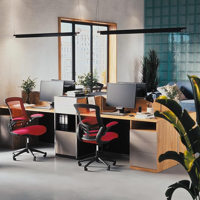 Flash Furniture Mesh Swivel Ergonomic Office Chair with Flip-Up Arms, Red | Mid-Back, Mesh Back - Image 6