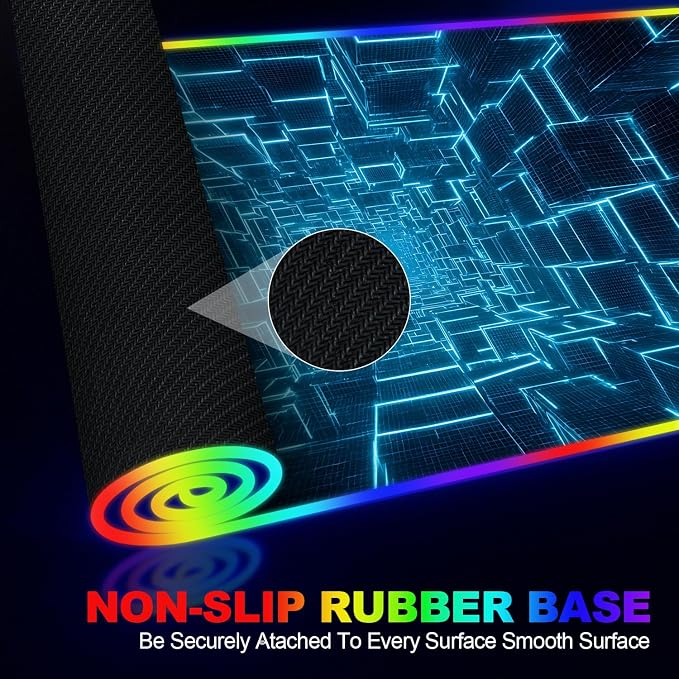 Wireless Charging RGB Gaming Mouse Pad, 31.5 x 11.8 Inch Extended Mouse Mat with Cyber Tunnel Design, LED Desk Pad with 7 Lighting Modes, Non-Slip Base for Gaming & Office - Image 5