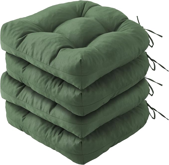 IPYNBAP Outdoor Chair Cushions Set of 4, Patio Chair Cushions with Ties, 19x19+5” Tufted Outdoor Seat Cushions, Waterproof Patio Furniture Cushions, Outdoor Dining Chair Pads, Forest Green by IPYNBAP