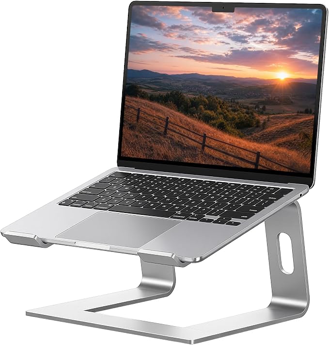 SOUNDANCE Laptop Stand, Aluminum Computer Riser, Ergonomic Laptops Elevator for Desk, Metal Holder Compatible with 10 to 15.6 Inches Notebook Computer, Silver by Soundance