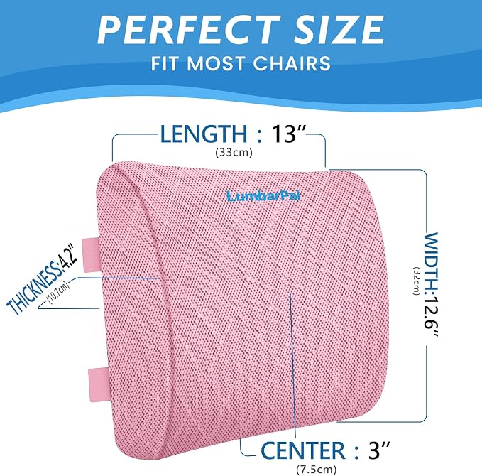 Lumbar Support Pillow for Office Chair, Back Support, Memory Foam, Pink | Improve Sitting Posture & Back Pain Relief. Lumbar Pillow Fits Office, Gaming & Car Chairs with Adjustable Dual Straps - Image 2