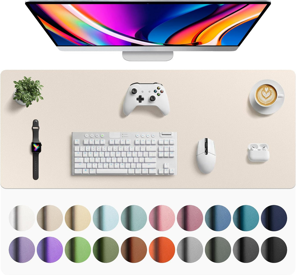Aothia Faux Leather Desk Mat - Large Mouse Pad, Non-Slip PU Leather Blotter, Waterproof Writing Surface for Office and Home (Eggshell, 42" x 17") by Aothia