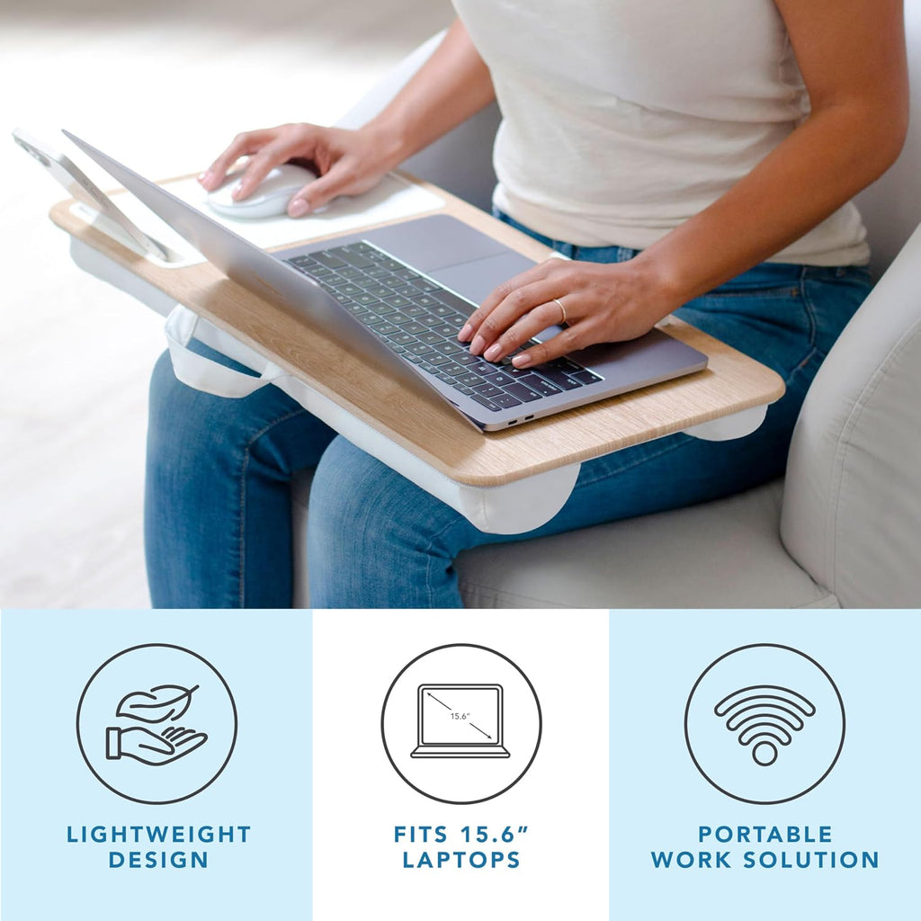 LAPGEAR Home Office Lap Desk with Device Ledge, Mouse Pad, and Phone Holder - White Oak Woodgrain - Fits up to 15.6 Inch Laptops - Style No. 91579 - Image 2