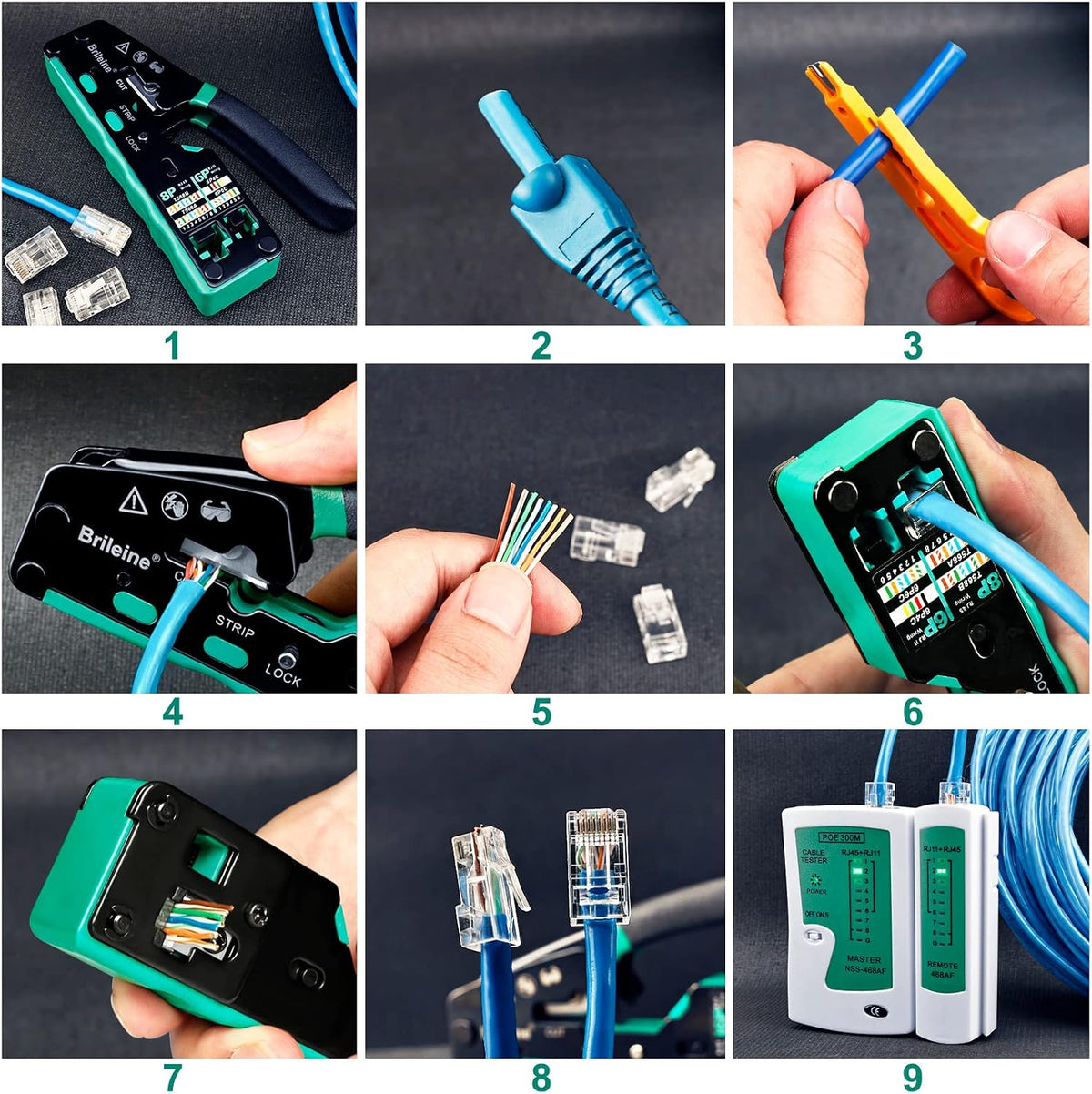 RJ45 Crimp Tool Pass Through Kit Ethernet Crimper Cat5 Cat5e Cat6 - Image 6