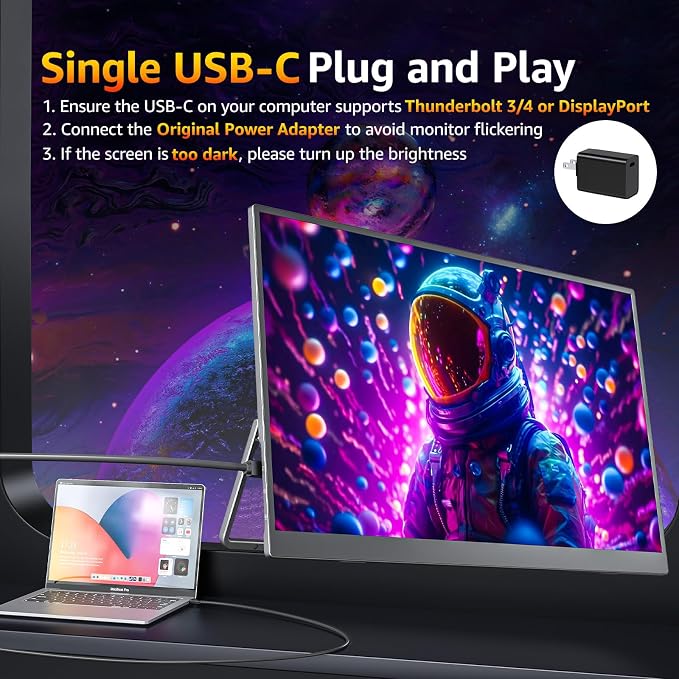 cocopar Portable Monitor IPS Travel Monitor with USB-C HDMI Portable Screen for Laptop MacBook Surface PC PS4/5 External Display with Kickstand, VESA Mountable, 18.5 Inch - Image 2