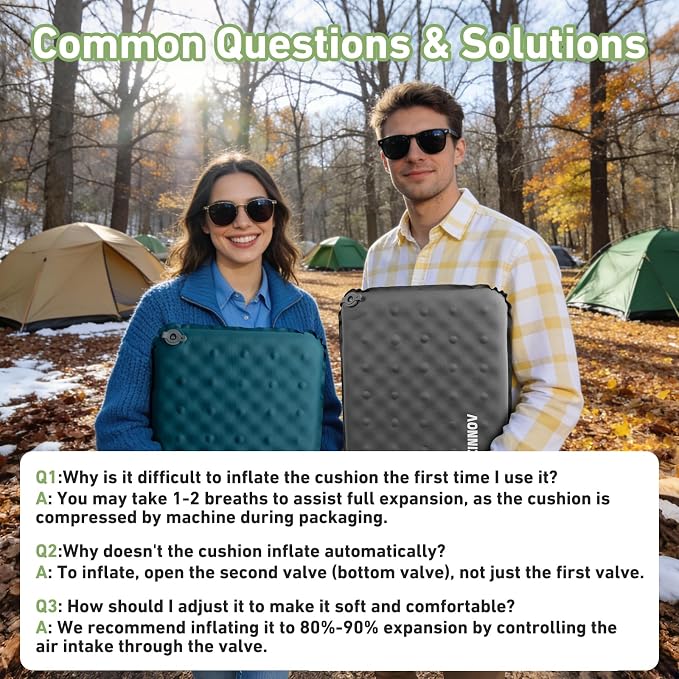 Inflatable Seat Cushion, 2 Pack Self Inflating Memory Foam Portable Stadium Seat Cushions for Bleachers Lightweight Camping Comfort Airplane Cushion for Long Flights Outdoor Events (2 Pack Blue) | Airplane Bleacher Seat Cushion Comfortable & Portable B... - Image 5