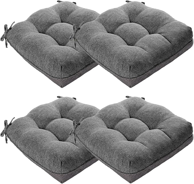 MAGIC ELEPHANT Chair Cushions for Dining Chair, Shredded Memory Foam Kitchen Chair Cushions Set of 4, Non-Slip Thick Dinning Room Chair Pads Seat Cushions, 15.5" x 15.5" x 4" (Grey) by Magicelephant