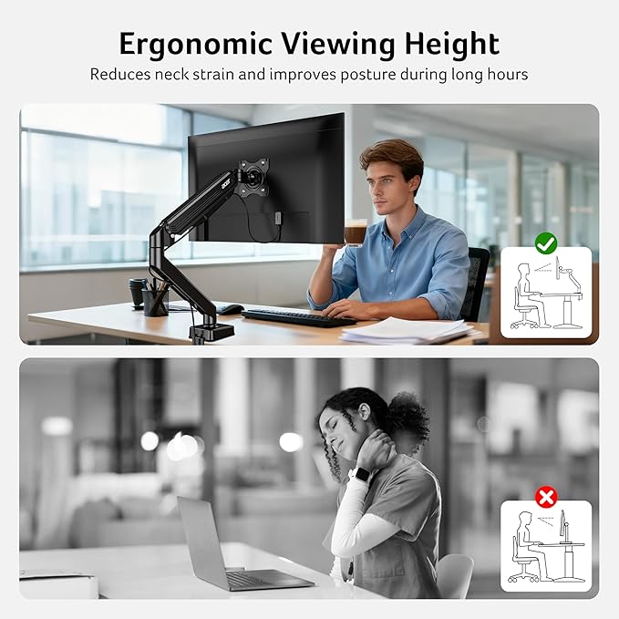 Acer Single Monitor Mount, Fully Adjustable Monitor Arm Fits 17-34" Screens | Gas Spring VESA Mount with C-Clamp & Grommet Base, Computer Desk Arm with Tilt Swivel Rotate Supports 4.4-19.8 lbs - Image 7