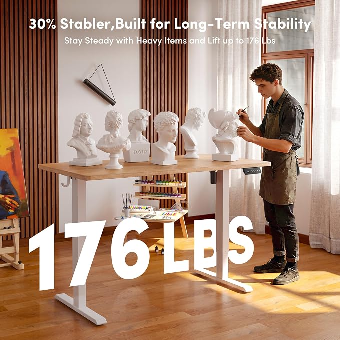 CubiCubi 48 x 24 Large One-Piece Electric Adjustable Standing Desk, Maple | Height Adjustable Electric Computer Home Office Sit Stand up Workstation, with Memory Presets, Headphone Hook - Image 4