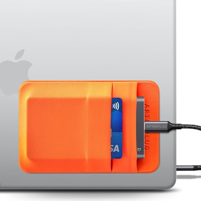 2-Pocket SSD & Hard Drive Holder for Laptop, Reusable 3M Adhesive | Stick-On Sleeve for Portable SSDs | 5.1 x 3.4-Inch Pouch | Separate Pocket for Cables | Built-In Safety Strap by Afterplug