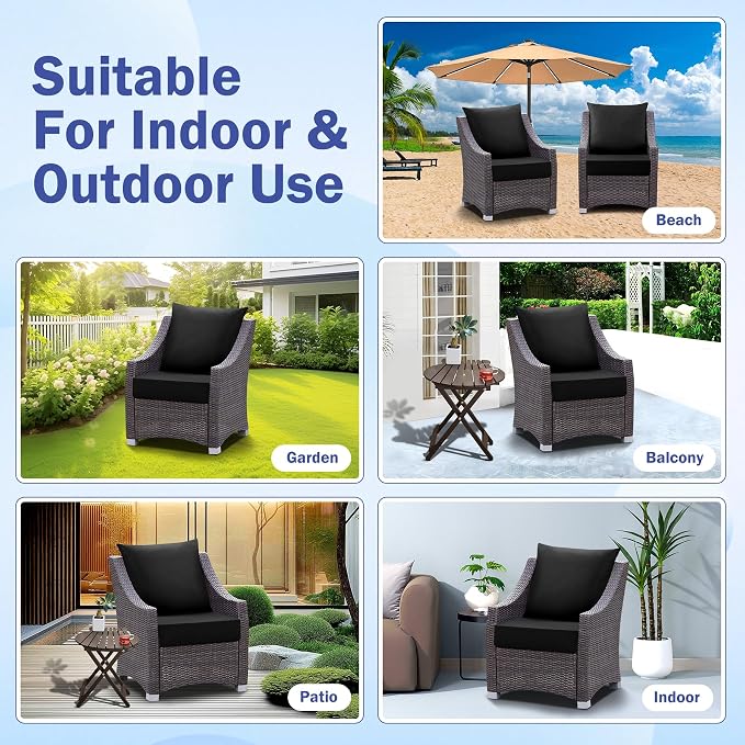 Outdoor Chair Cushions, 24 x 24 Inch Outdoor Cushion for Patio Furniture, Patio Chair Cushion, Waterproof & Fade Resistant Deep Patio Furniture Cushions Set with Handle and Ties, Black (Set of 6) - Image 7