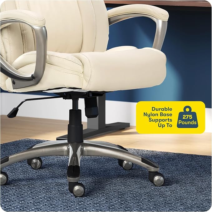 Serta Ergonomic Executive Office Chair with Lumbar Support, Leather Chair | Garret, Back Pain Relief, Foam Seat Cushion, Padded Arms, Adjustable Height and Reclining, Home Desk Chair with Wheels, Beige - Image 10