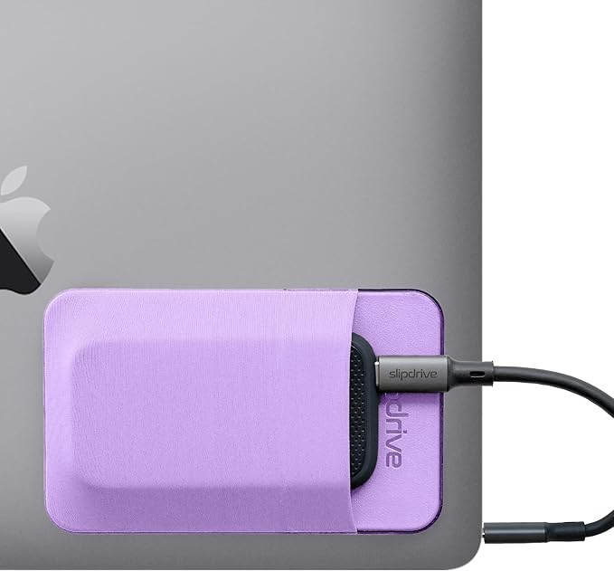 Slipdrive - Portable Hard Drive Sleeve for Laptop - SSD Solid State Drive - Reusable Adhesive - Stick on External Hard Drive Carrying Case - Travel Pocket Pouch (Small, Purple) by Slipdrive