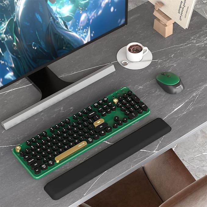 Colorful Wireless Computer Keyboards Mouse Combos (Green-Black) | UBOTIE Polychrome Round Keycaps Retro PC keyboards 2.4GHz Radio Frequency Connection With Optical Mouse Power Switch - Image 3
