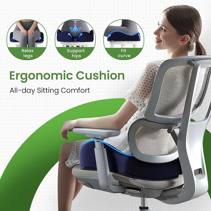 A-Pce Ergonomic Seat Cushion, Non-Slip Seat Cushion for Office Chair, Blue | Relieves Sciatica, Lower Back & Coccyx Pain, Suitable for Office Chair, Car Seat & Driving - Image 6