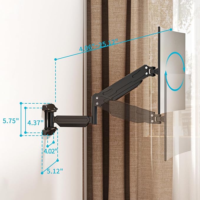 Suptek Single Wall Mount Monitor for 13-32" | Full Motion Adjustable, Gas Spring Arm, Holds up to 22lbs, VESA 75x75/100x100 - Image 2
