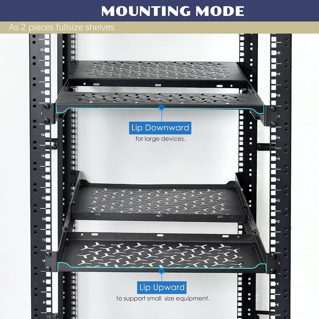 1U Rack Shelves (2-Pack), 1 PCS 8" Deep Cantilever & 1 PCS 12" Deep Cantilever, with Optional Joints to Combine as One Full Size Server Rack Shelf - Image 6