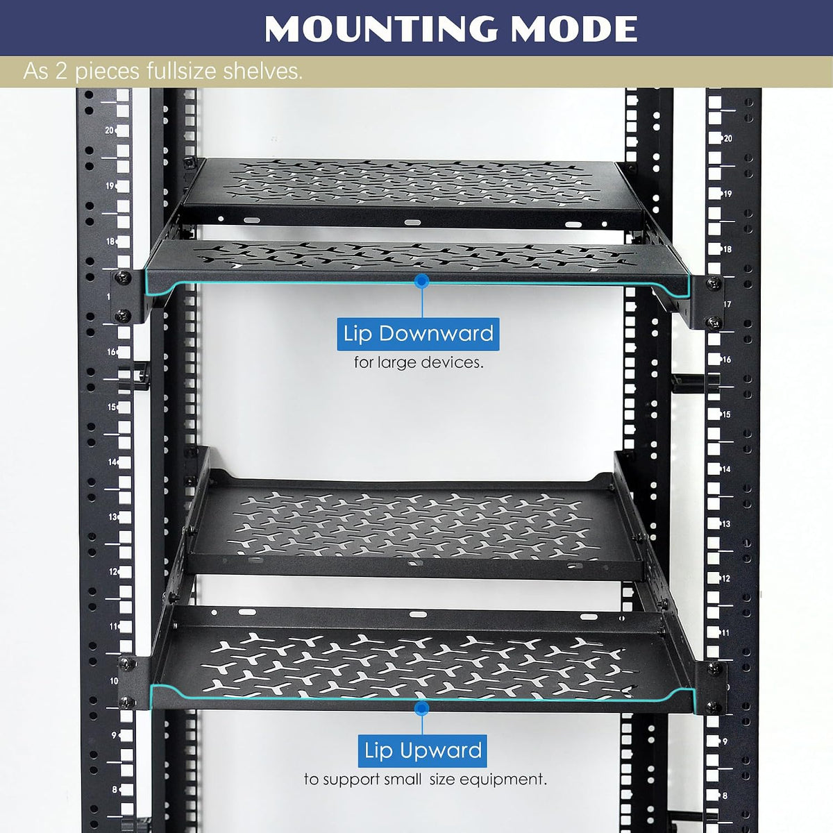 1U Rack Shelves (2-Pack), 1 PCS 8" Deep Cantilever & 1 PCS 12" Deep Cantilever, with Optional Joints to Combine as One Full Size Server Rack Shelf - Image 6