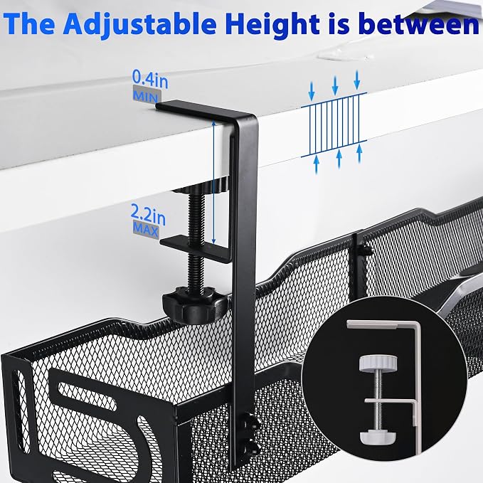 Under Desk Cable Management Tray 25.3 Inch, Clamp-On Cable Organizer Box for Standing Desks, No Drill Cord Management Under Desk, Large Desk Wire Organizer for Office & Home, Black - Image 2