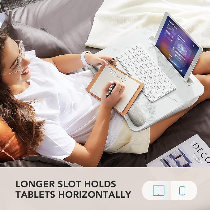 HUANUO Laptop Lap Desk with Cushion, Fit up to 15.6" Laptop，Marble | Portable Lap Desk with Pillow Cushion, Anti-Slip Strip & Storage Function for Home Office Students as Computer Laptop Stand - Image 4